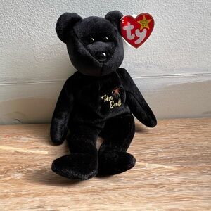 Ty Black Plush Bear with Gold Embroidery with Tag ERRORS